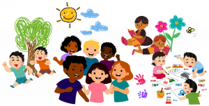 Plusieurs enfants joyeux occupés à jouer, lire et à faire des activités manuelles