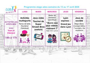Programme des activités stage ados Com'expression printemps 2026